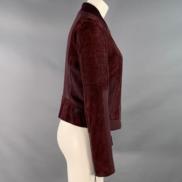 THEORY Size M Burgundy Viscose Blend Lambskin Zip Up Jacket - Picture 3 of 9